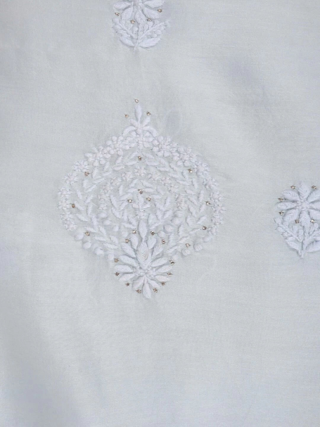 Ada Hand Embroidered Light Blue Chanderi Lucknowi Chikankari Unstitched Kurta Dupatta Set With Muqaish Work 01A238448