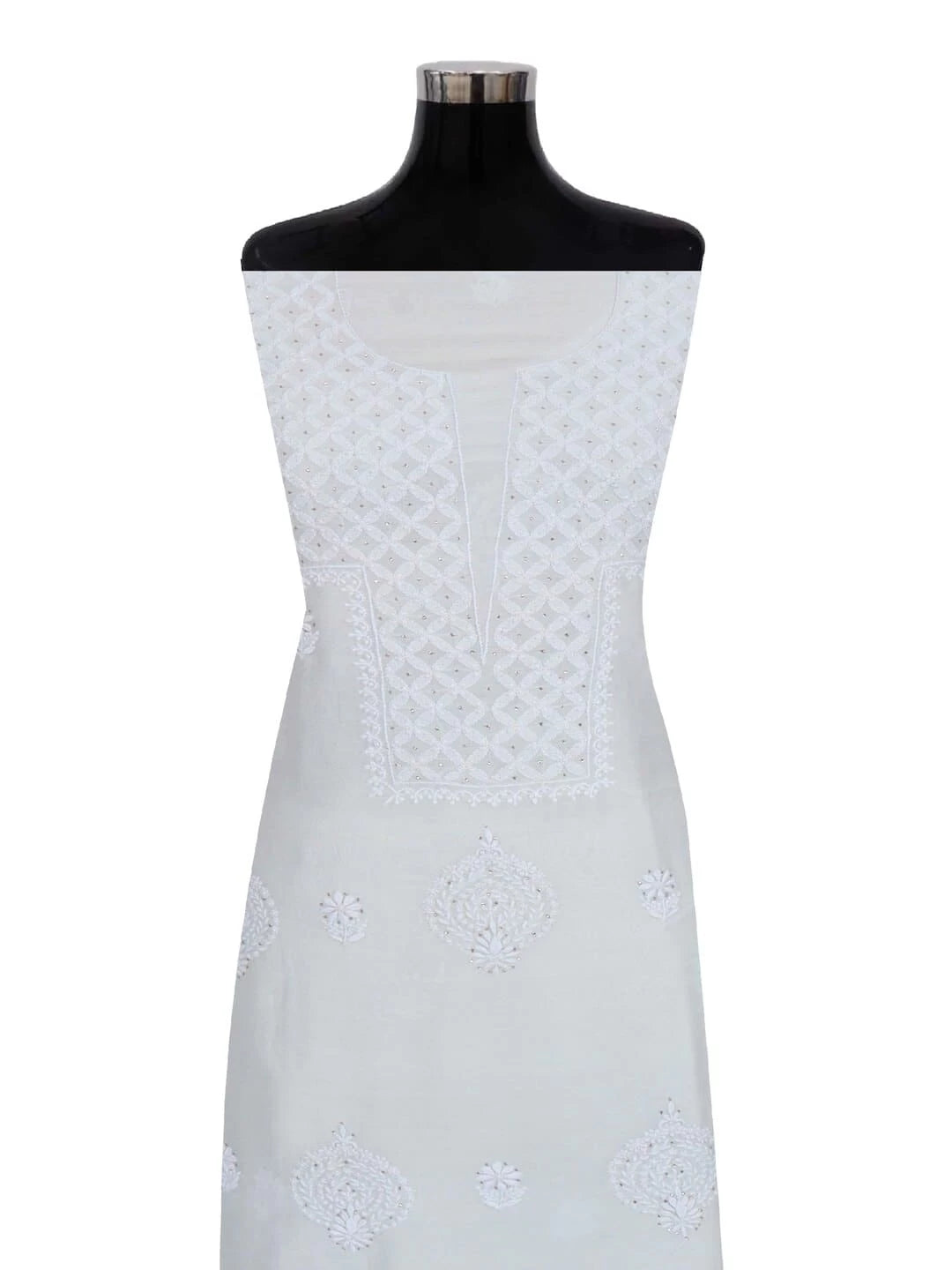 Ada Hand Embroidered Light Blue Chanderi Lucknowi Chikankari Unstitched Kurta Dupatta Set With Muqaish Work 01A238448