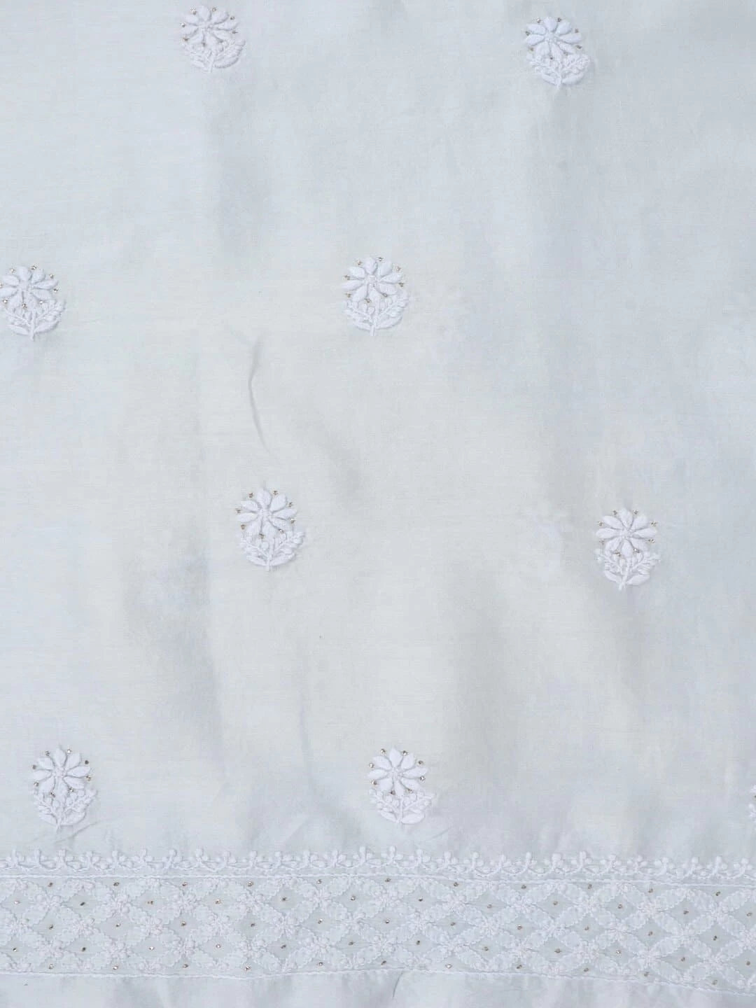 Ada Hand Embroidered Light Blue Chanderi Lucknowi Chikankari Unstitched Kurta Dupatta Set With Muqaish Work 01A238448