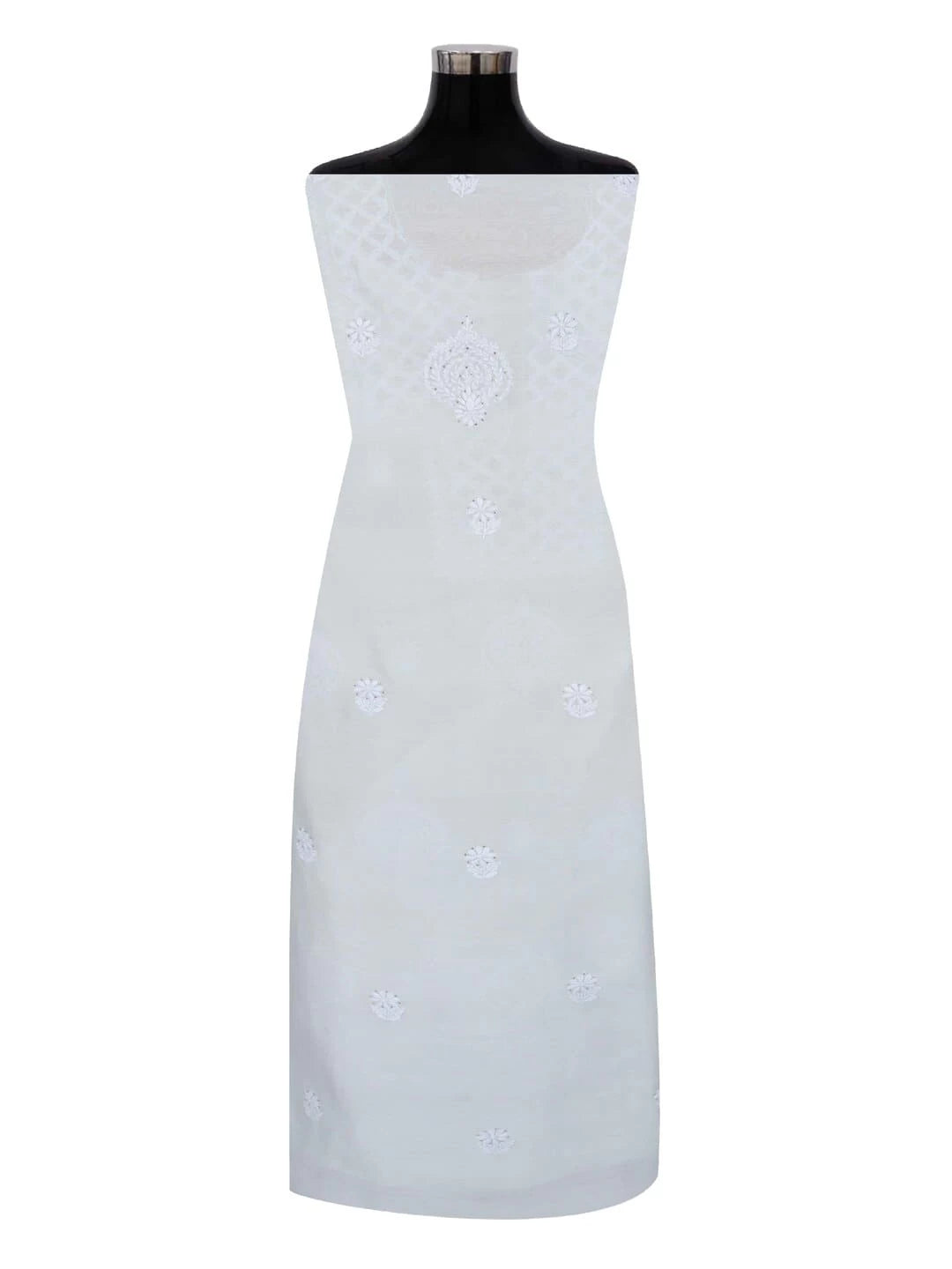 Ada Hand Embroidered Light Blue Chanderi Lucknowi Chikankari Unstitched Kurta Dupatta Set With Muqaish Work 01A238448