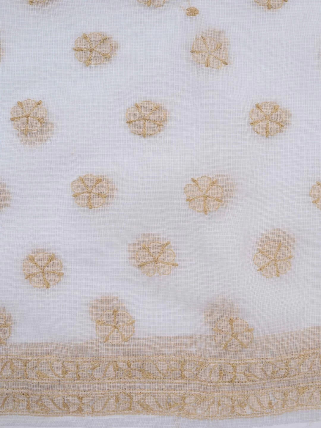 Ada Hand Embroidered White Kota Lucknowi Chikankari Unstitched Kurta Dupatta Set 01A219556