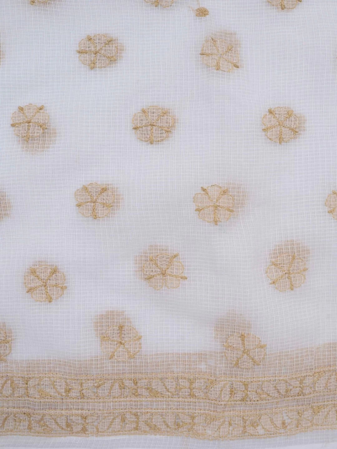 Ada Hand Embroidered White Kota Lucknowi Chikankari Unstitched Kurta Dupatta Set 01A219556