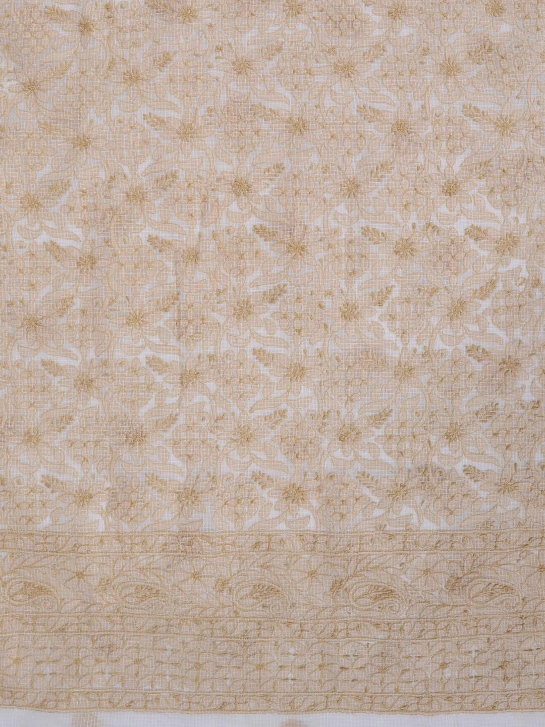 Ada Hand Embroidered White Kota Lucknowi Chikankari Unstitched Kurta Dupatta Set 01A219556