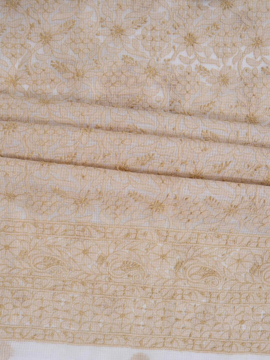 Ada Hand Embroidered White Kota Lucknowi Chikankari Unstitched Kurta Dupatta Set 01A219556