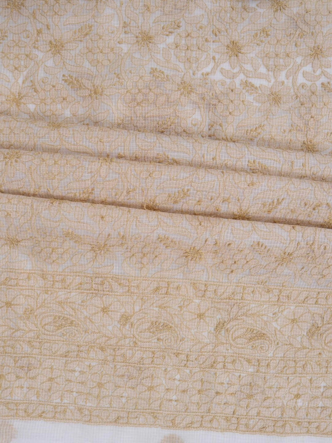 Ada Hand Embroidered White Kota Lucknowi Chikankari Unstitched Kurta Dupatta Set 01A219556