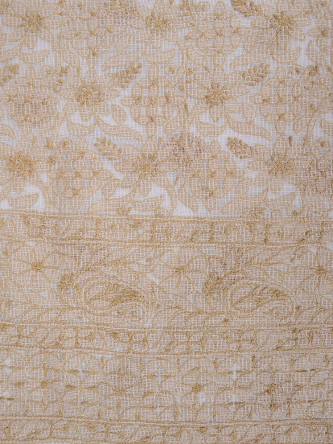 Ada Hand Embroidered White Kota Lucknowi Chikankari Unstitched Kurta Dupatta Set 01A219556