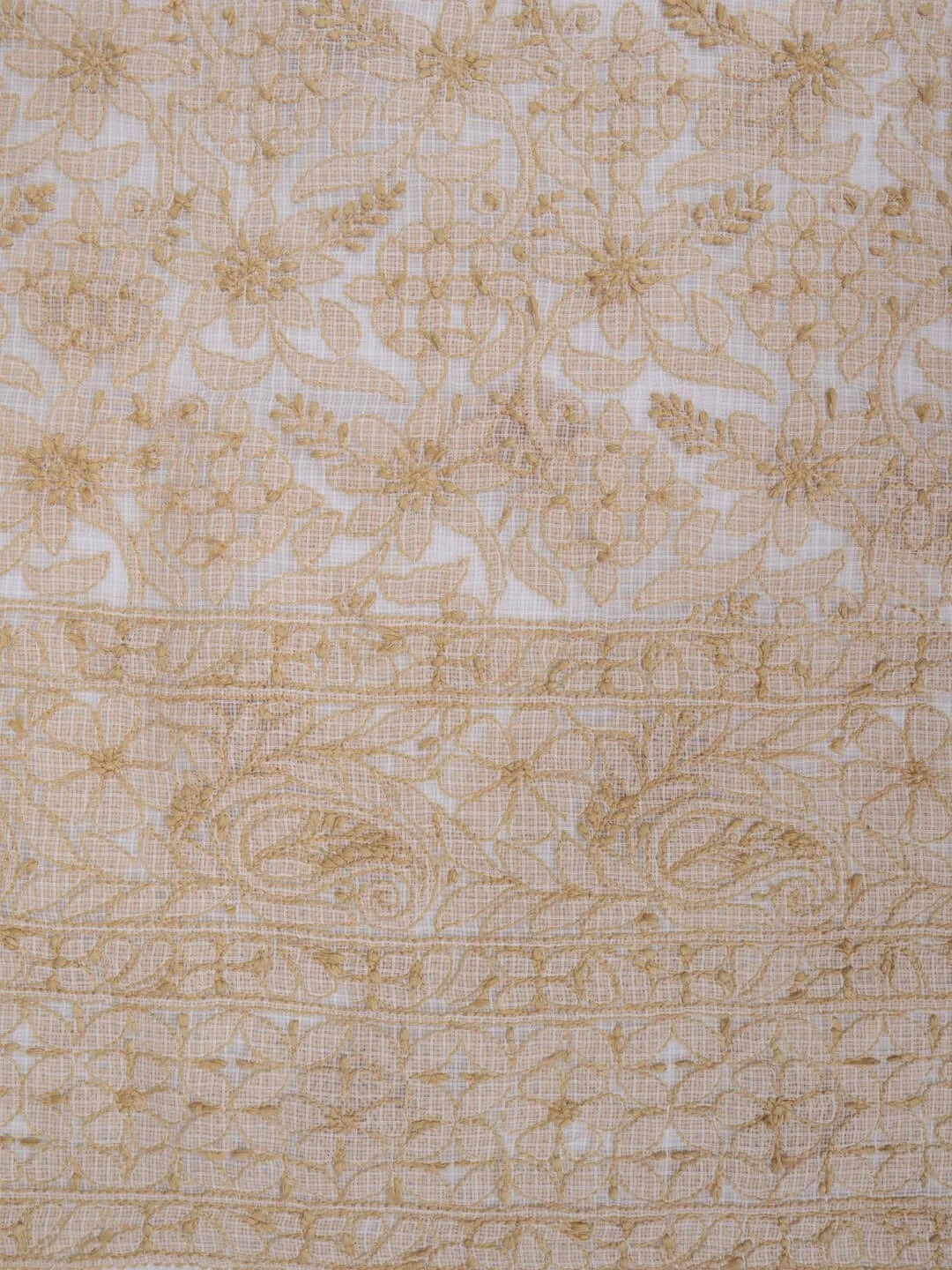 Ada Hand Embroidered White Kota Lucknowi Chikankari Unstitched Kurta Dupatta Set 01A219556