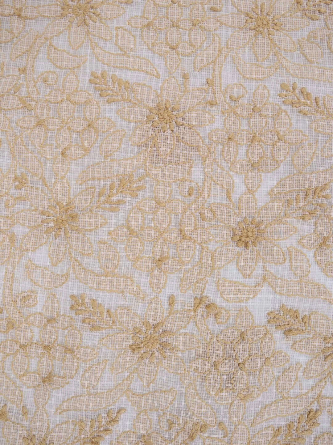 Ada Hand Embroidered White Kota Lucknowi Chikankari Unstitched Kurta Dupatta Set 01A219556