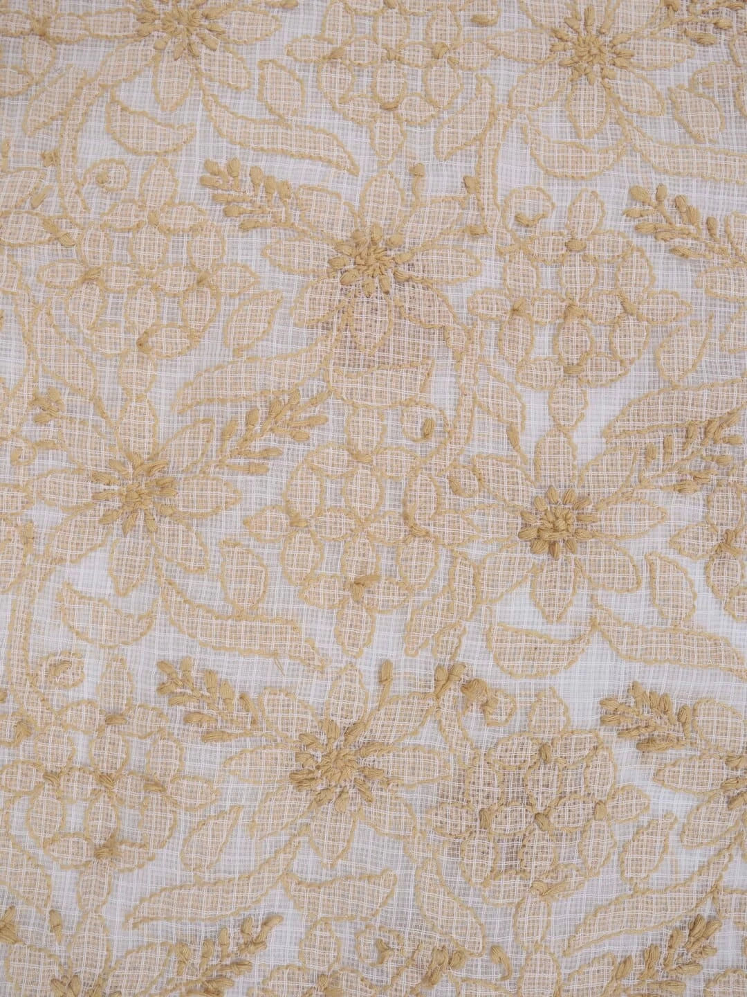Ada Hand Embroidered White Kota Lucknowi Chikankari Unstitched Kurta Dupatta Set 01A219556