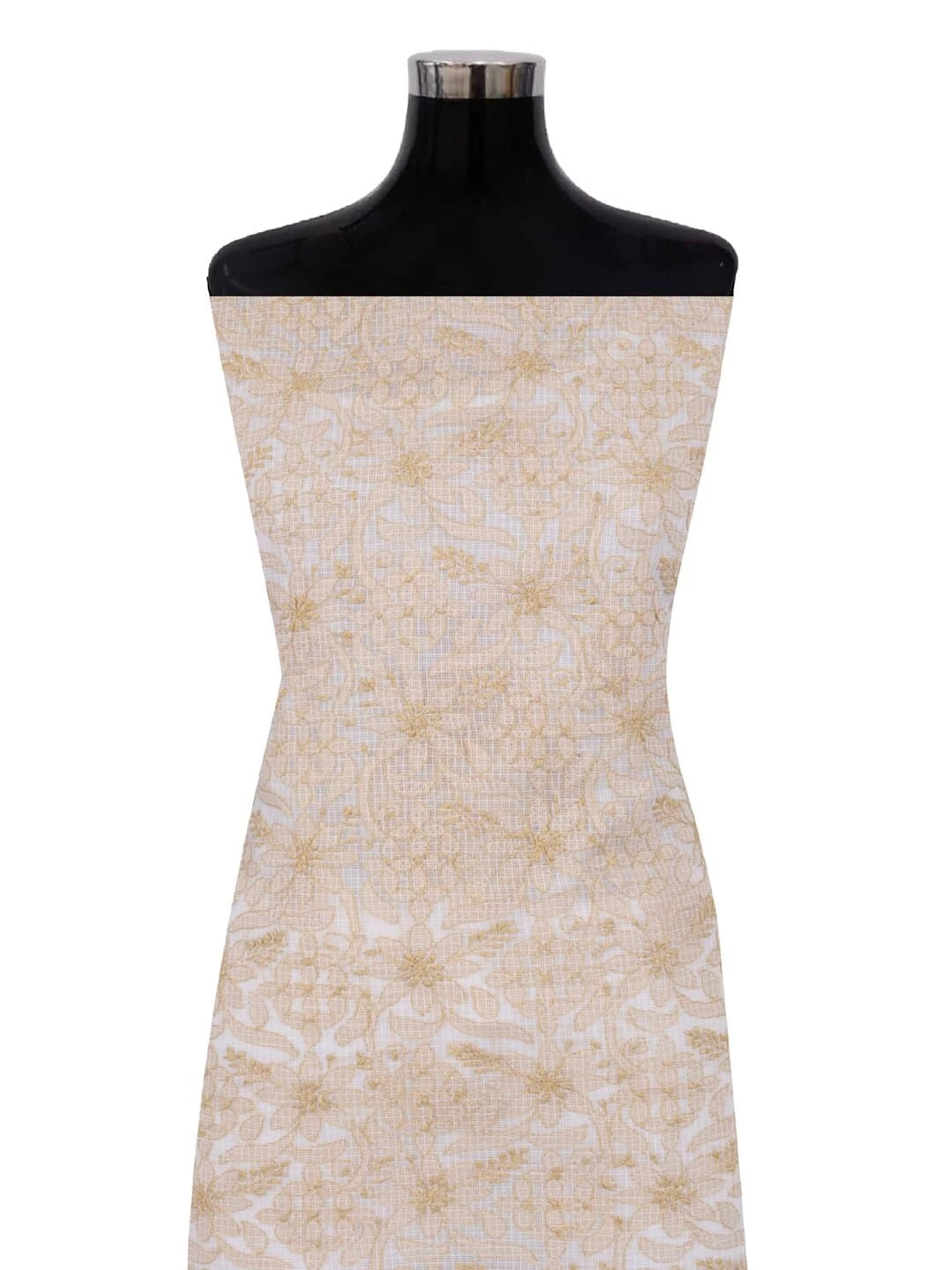 Ada Hand Embroidered White Kota Lucknowi Chikankari Unstitched Kurta Dupatta Set 01A219556