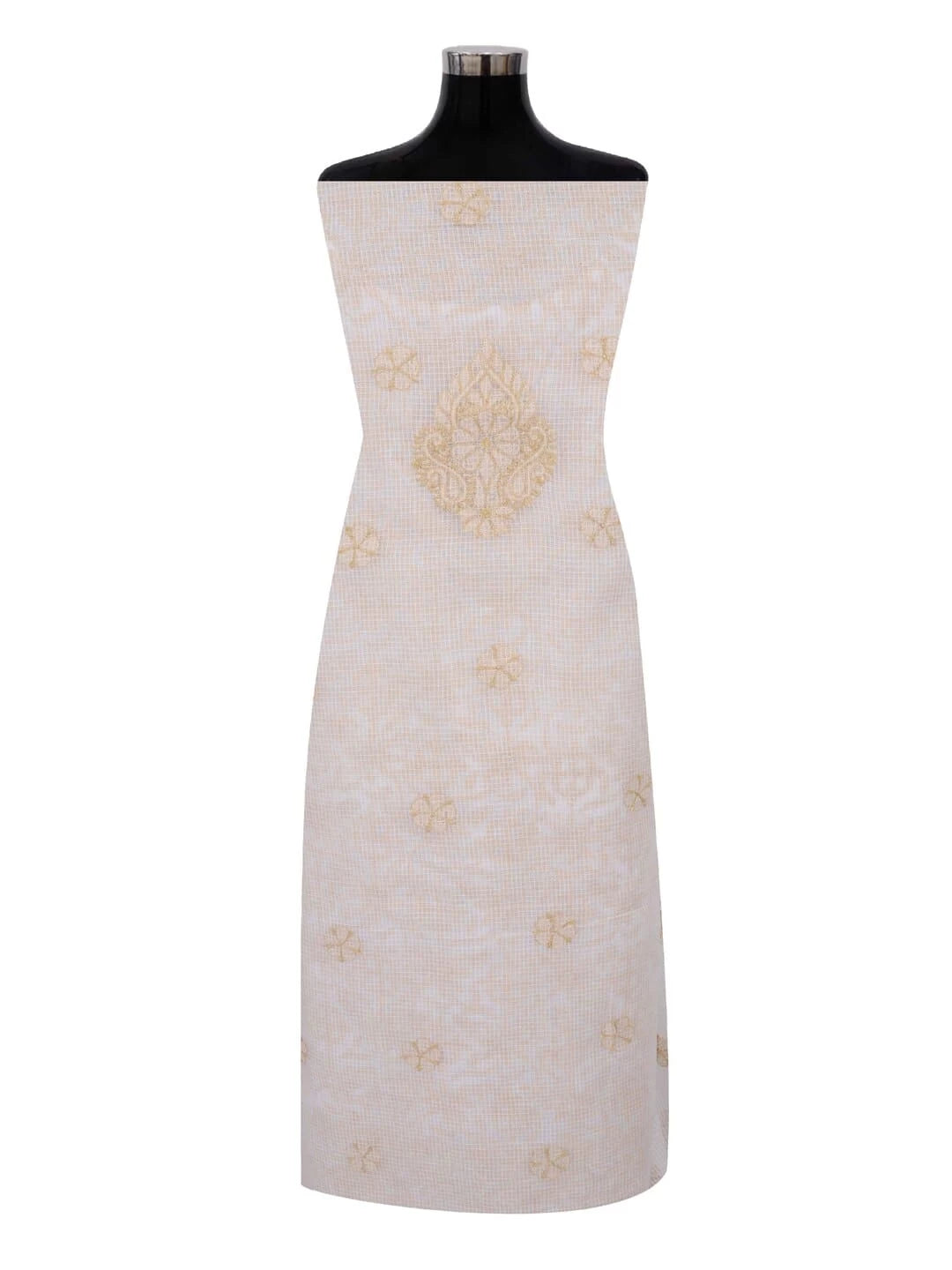Ada Hand Embroidered White Kota Lucknowi Chikankari Unstitched Kurta Dupatta Set 01A219556