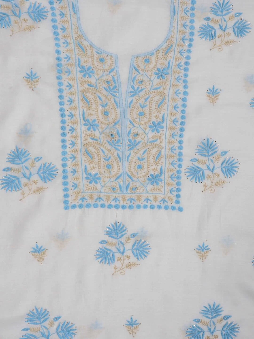 Ada Hand Embroidered White Chanderi Lucknowi Chikankari Unstitched Kurta Dupatta Set With Muqaish Work 01A260017