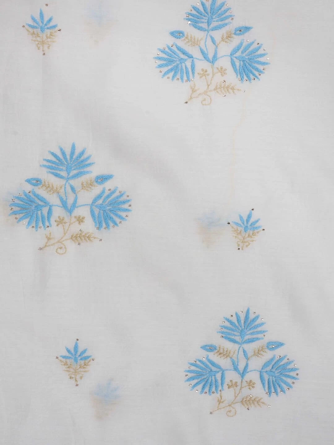 Ada Hand Embroidered White Chanderi Lucknowi Chikankari Unstitched Kurta Dupatta Set With Muqaish Work 01A260017