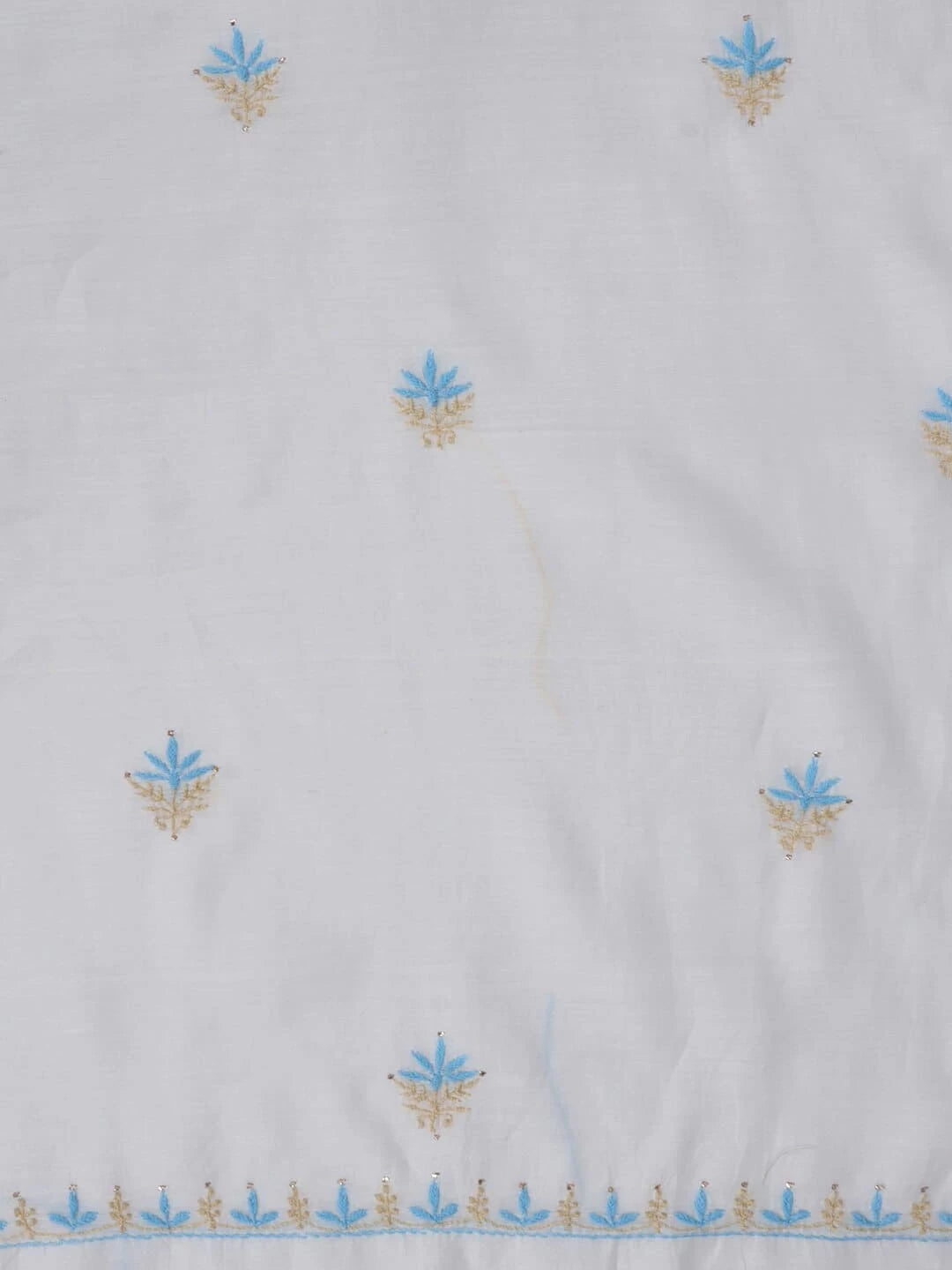 Ada Hand Embroidered White Chanderi Lucknowi Chikankari Unstitched Kurta Dupatta Set With Muqaish Work 01A260017