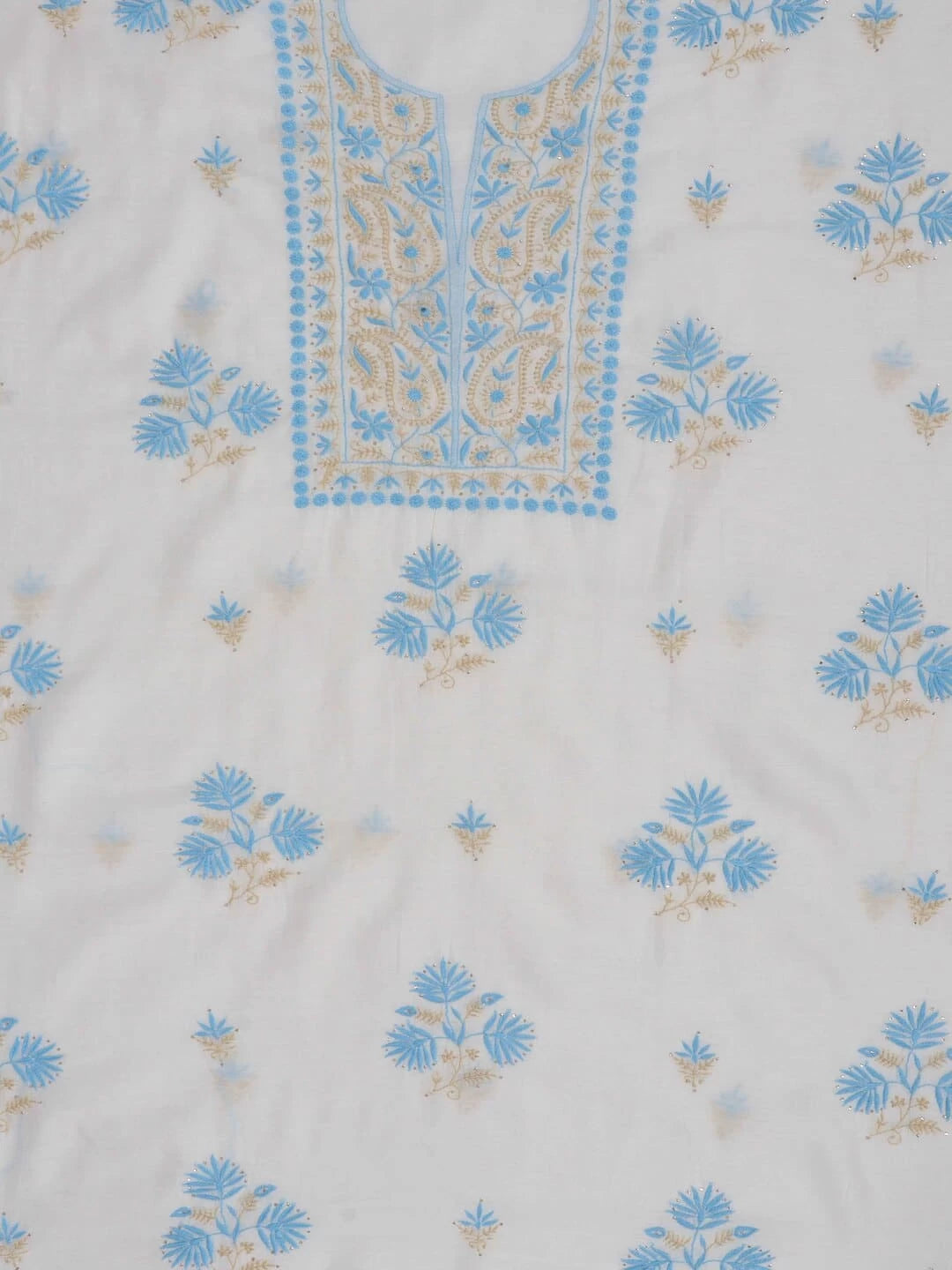 Ada Hand Embroidered White Chanderi Lucknowi Chikankari Unstitched Kurta Dupatta Set With Muqaish Work 01A260017