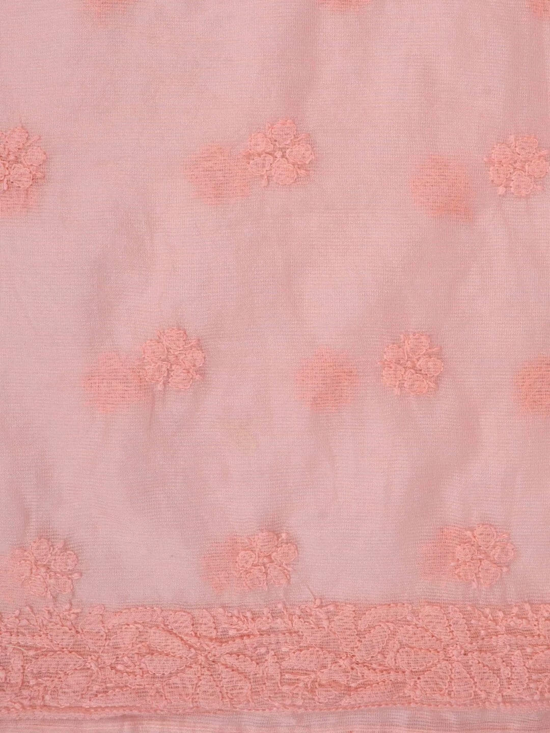Ada Hand Embroidered Peach Super Net Lucknowi Chikankari Unstitched Kurta Dupatta Set 01A261734