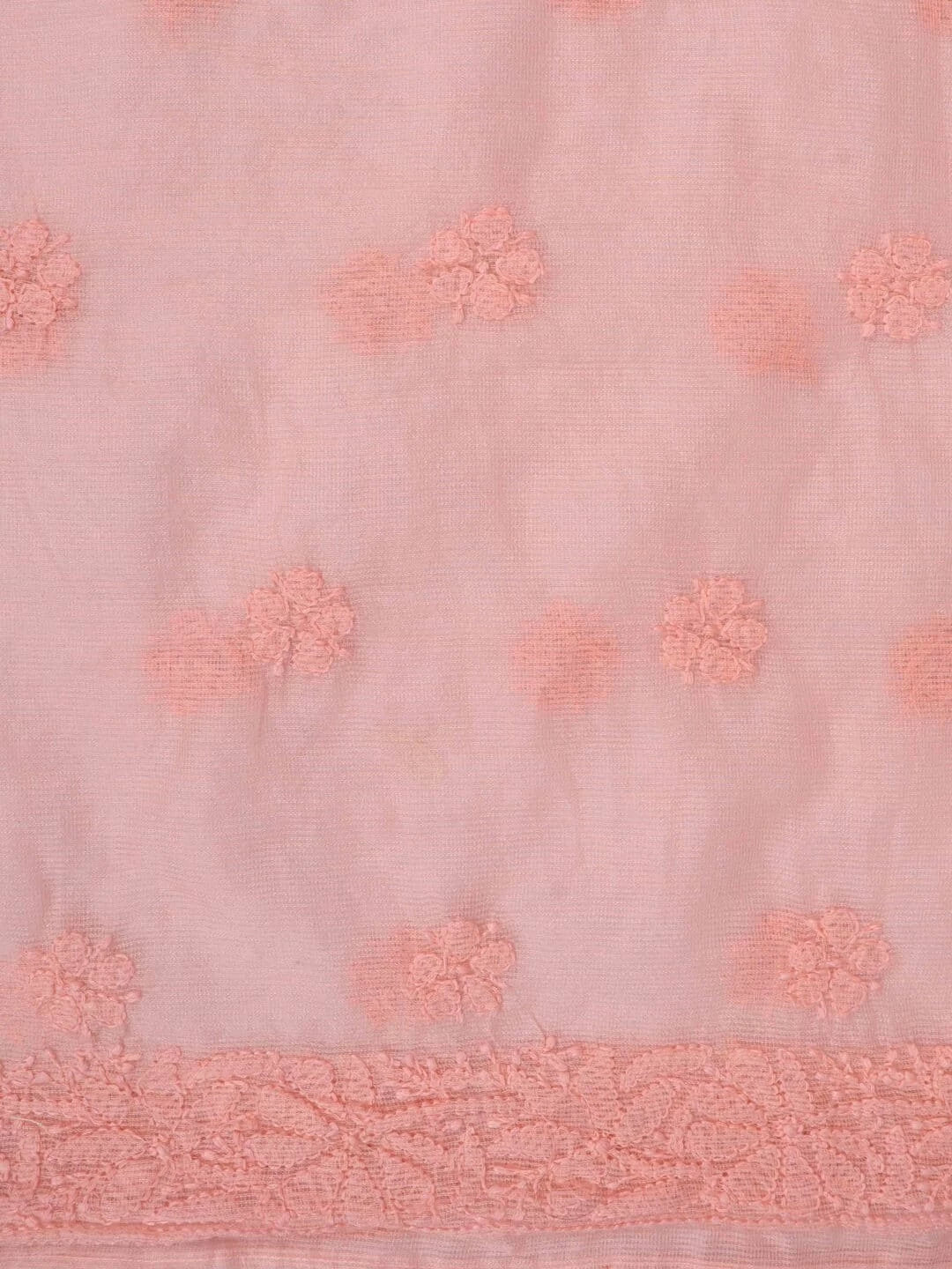 Ada Hand Embroidered Peach Super Net Lucknowi Chikankari Unstitched Kurta Dupatta Set 01A261734