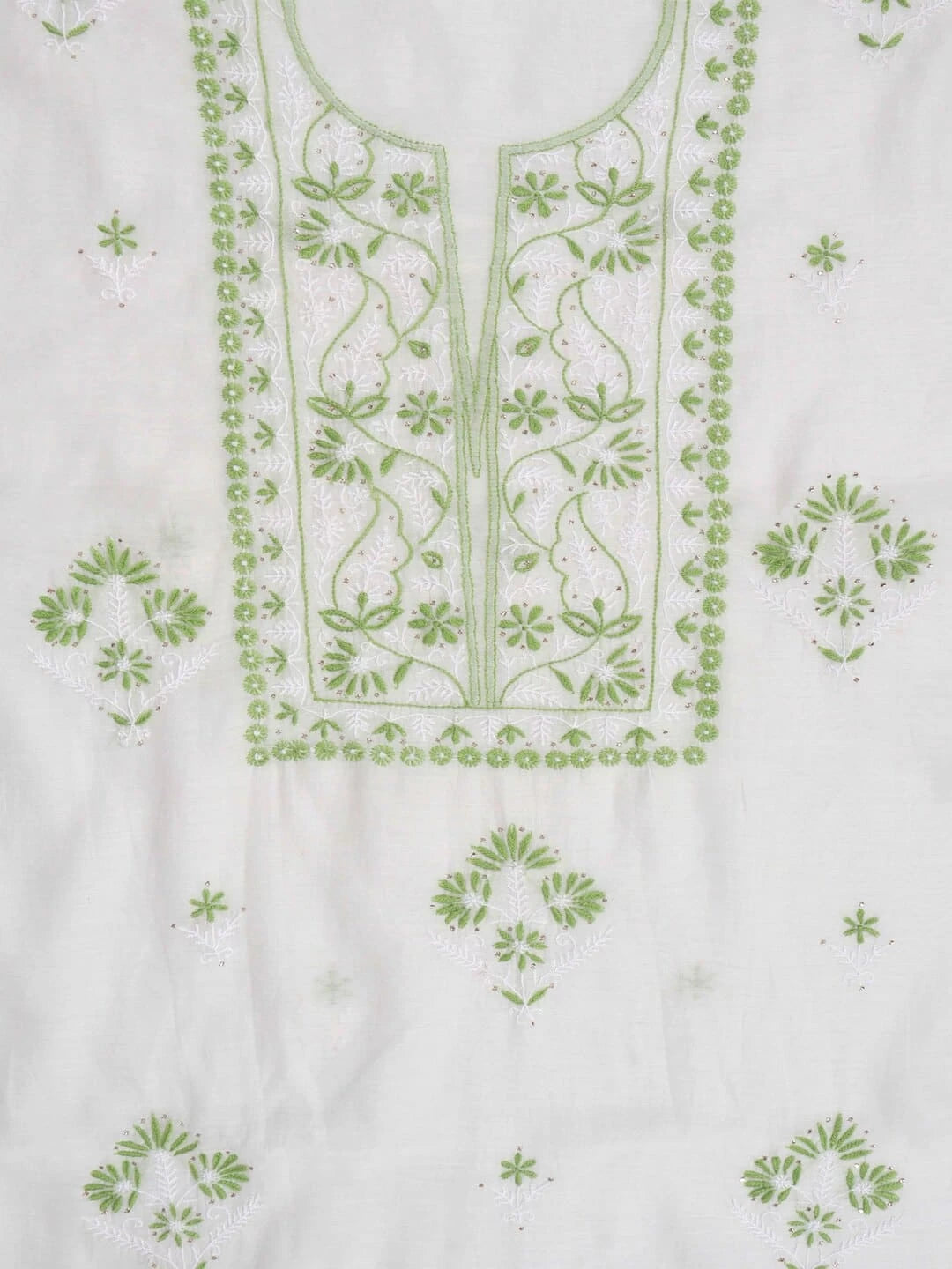 Ada Hand Embroidered White Chanderi Lucknowi Chikankari Unstitched Kurta Dupatta Set With Muqaish Work 01A260018