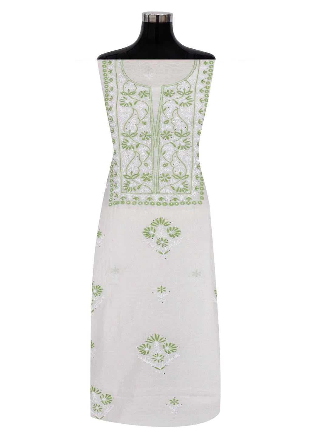 Ada Hand Embroidered White Chanderi Lucknowi Chikankari Unstitched Kurta Dupatta Set With Muqaish Work 01A260018