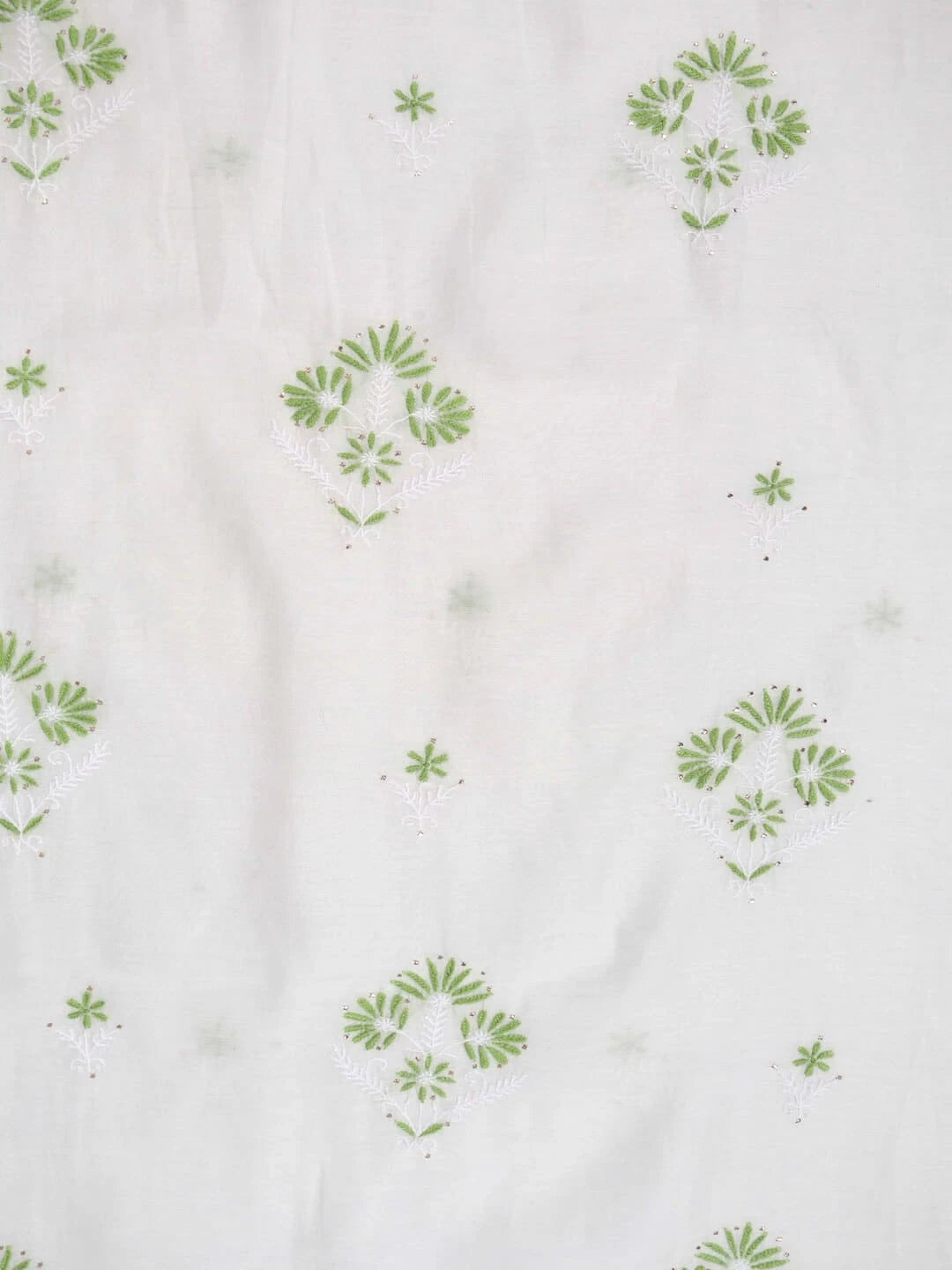 Ada Hand Embroidered White Chanderi Lucknowi Chikankari Unstitched Kurta Dupatta Set With Muqaish Work 01A260018