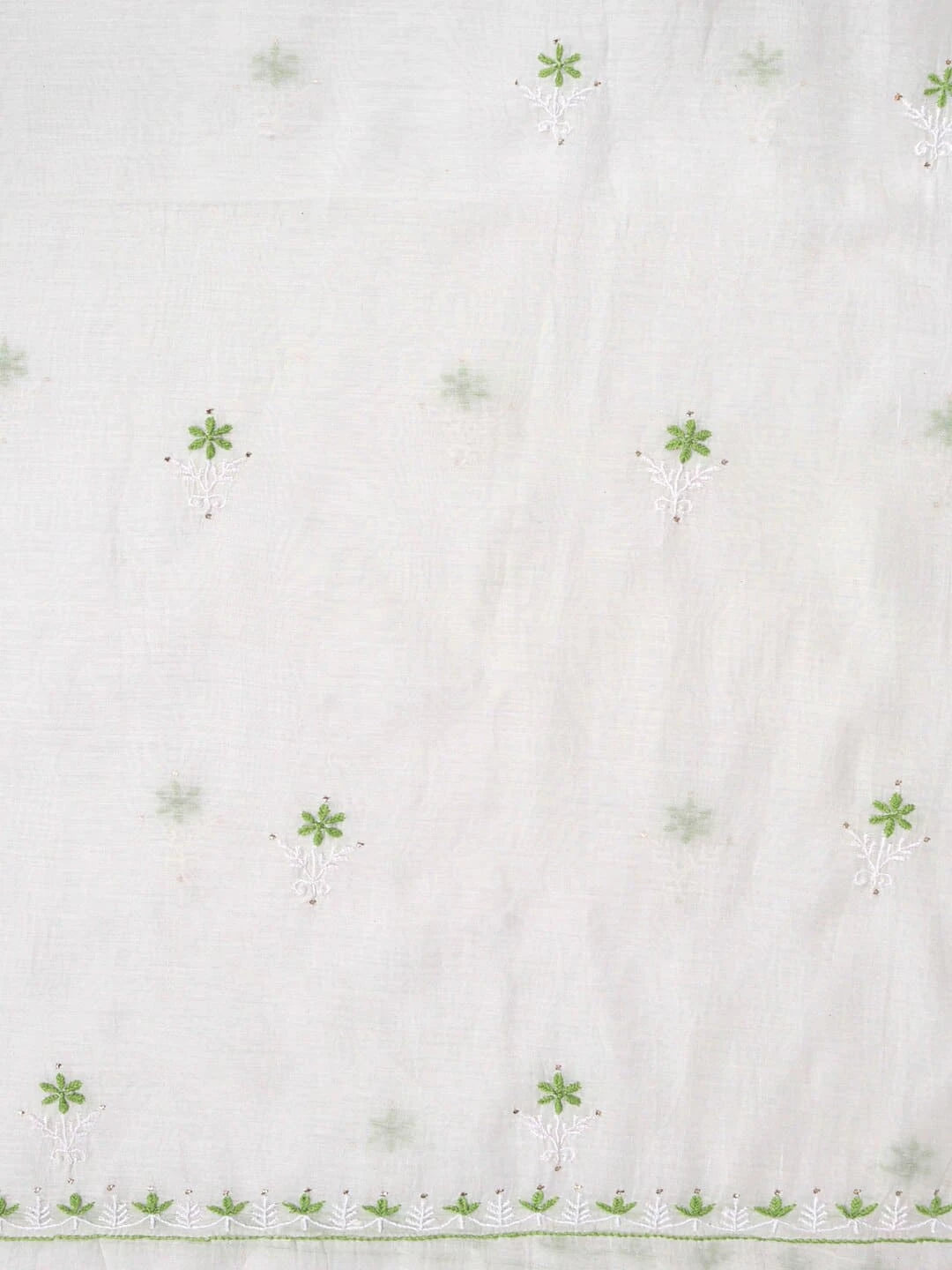 Ada Hand Embroidered White Chanderi Lucknowi Chikankari Unstitched Kurta Dupatta Set With Muqaish Work 01A260018