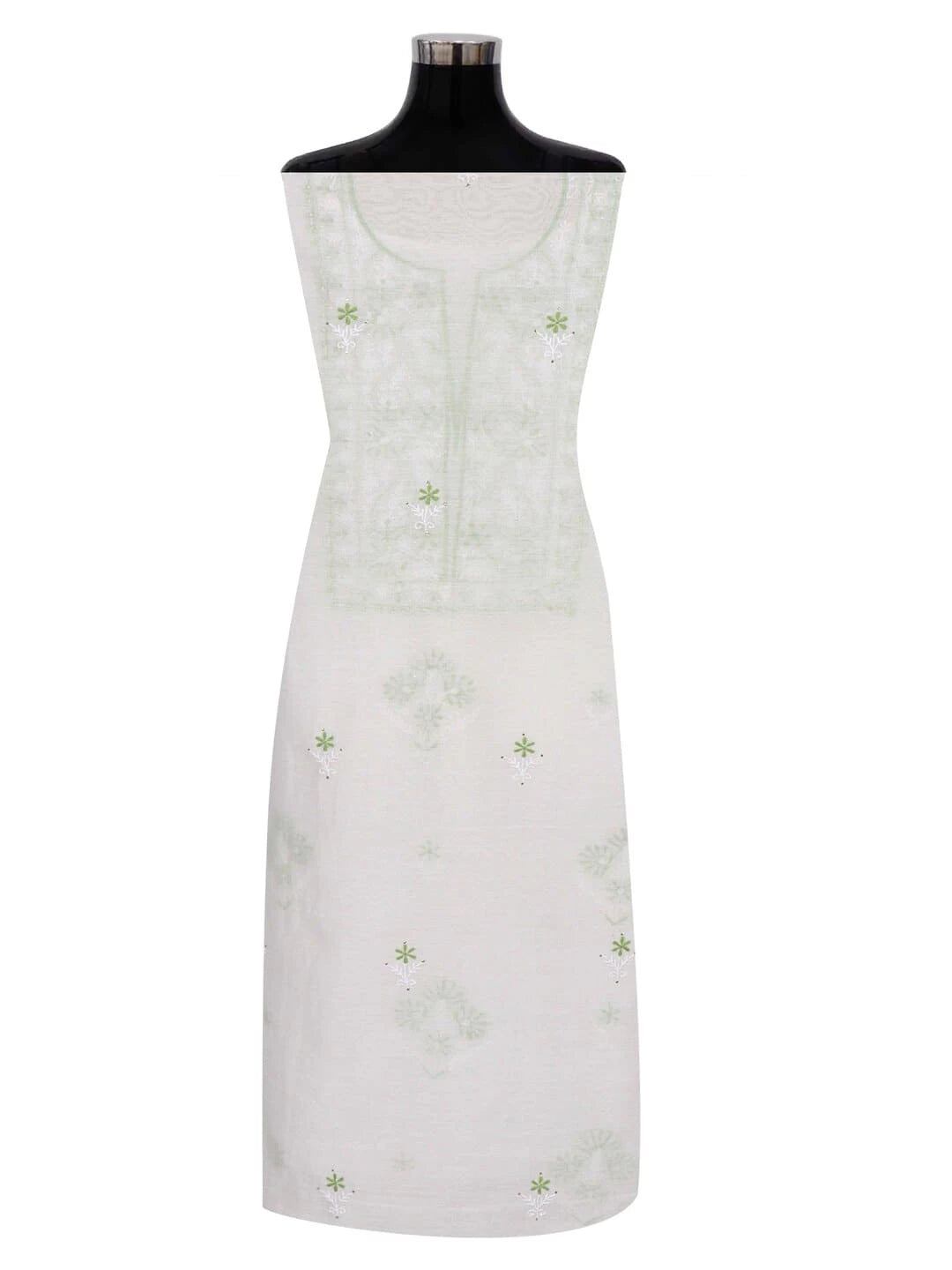 Ada Hand Embroidered White Chanderi Lucknowi Chikankari Unstitched Kurta Dupatta Set With Muqaish Work 01A260018
