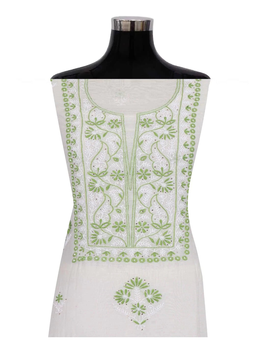 Ada Hand Embroidered White Chanderi Lucknowi Chikankari Unstitched Kurta Dupatta Set With Muqaish Work 01A260018
