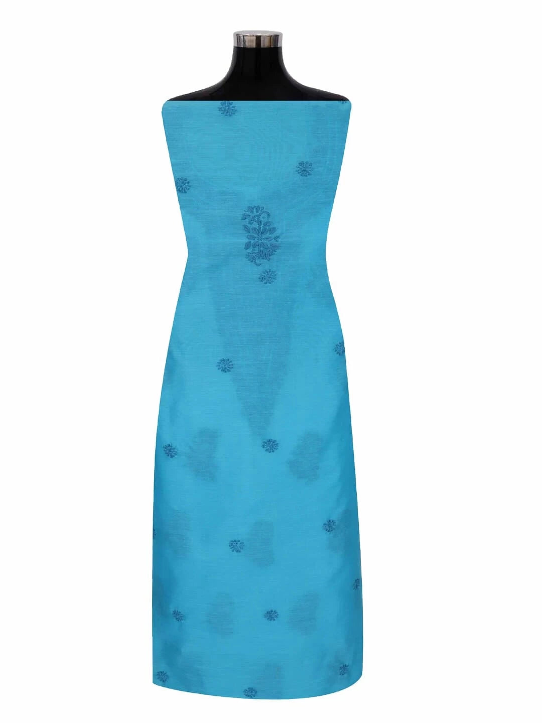 Ada Hand Embroidered Shappire Blue Chanderi Lucknowi Chikankari Unstitched Kurta Dupatta Set 01A237329