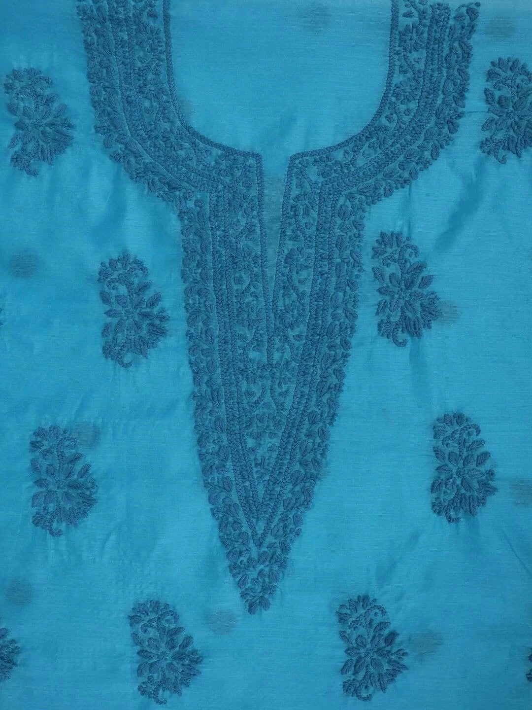 Ada Hand Embroidered Shappire Blue Chanderi Lucknowi Chikankari Unstitched Kurta Dupatta Set 01A237329