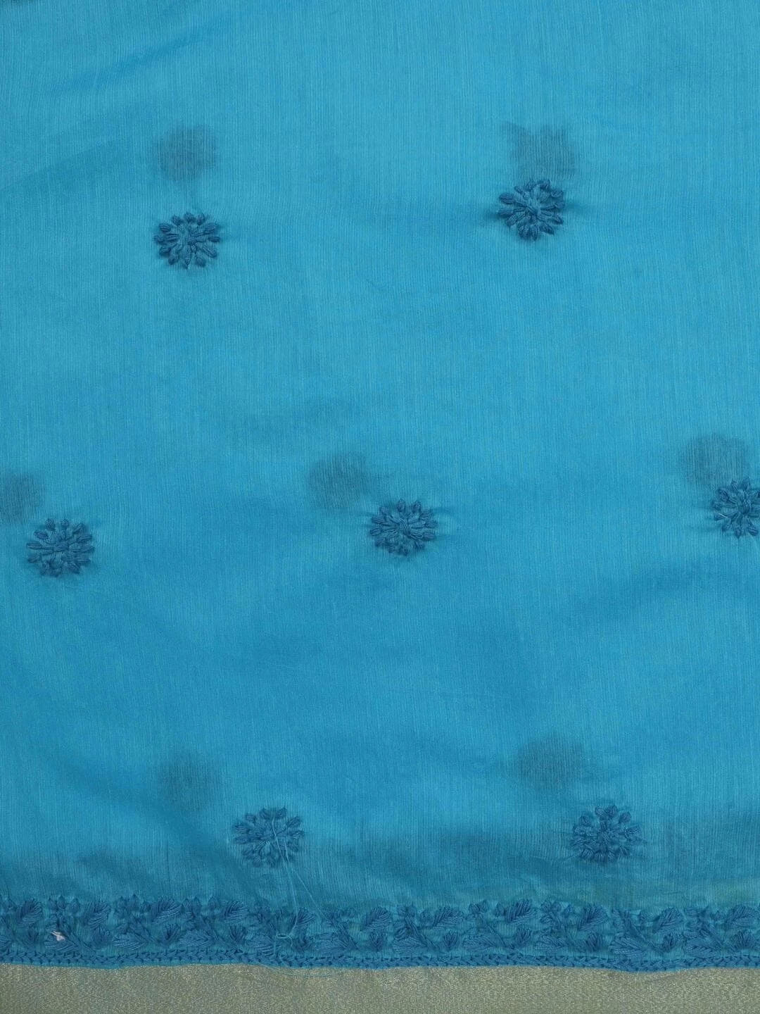 Ada Hand Embroidered Shappire Blue Chanderi Lucknowi Chikankari Unstitched Kurta Dupatta Set 01A237329