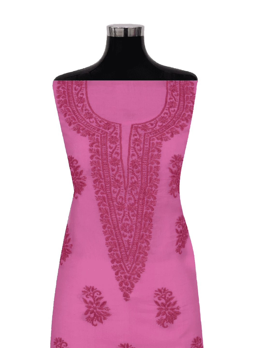 Ada Hand Embroidered Pink Chanderi Lucknowi Chikankari Unstitched Kurta Dupatta Set 01A237343