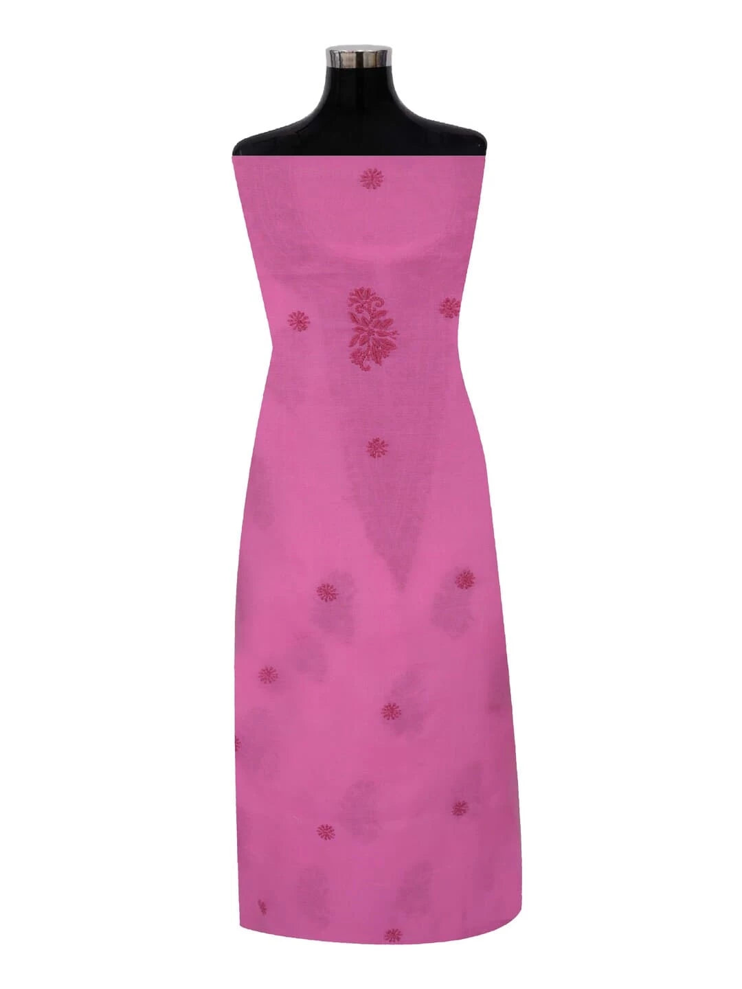 Ada Hand Embroidered Pink Chanderi Lucknowi Chikankari Unstitched Kurta Dupatta Set 01A237343