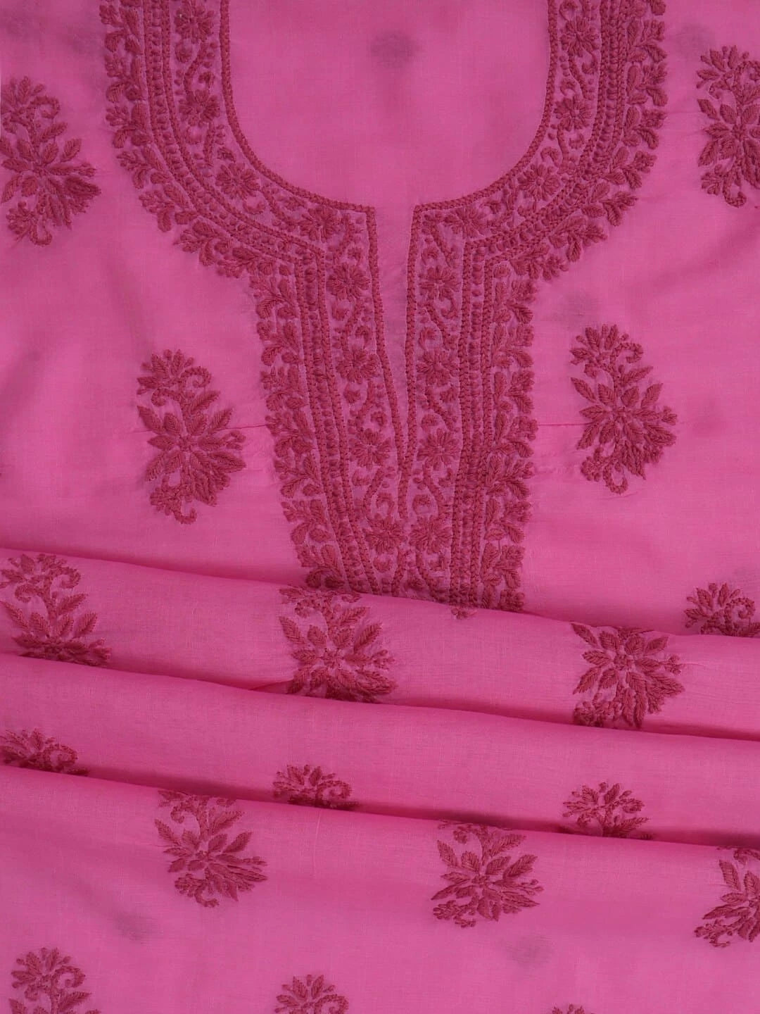 Ada Hand Embroidered Pink Chanderi Lucknowi Chikankari Unstitched Kurta Dupatta Set 01A237343
