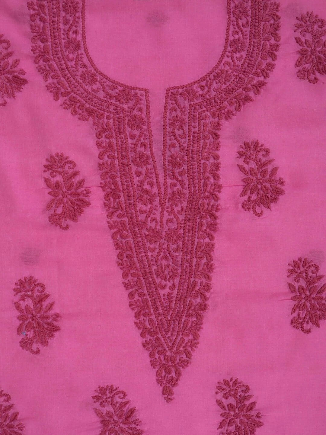 Ada Hand Embroidered Pink Chanderi Lucknowi Chikankari Unstitched Kurta Dupatta Set 01A237343