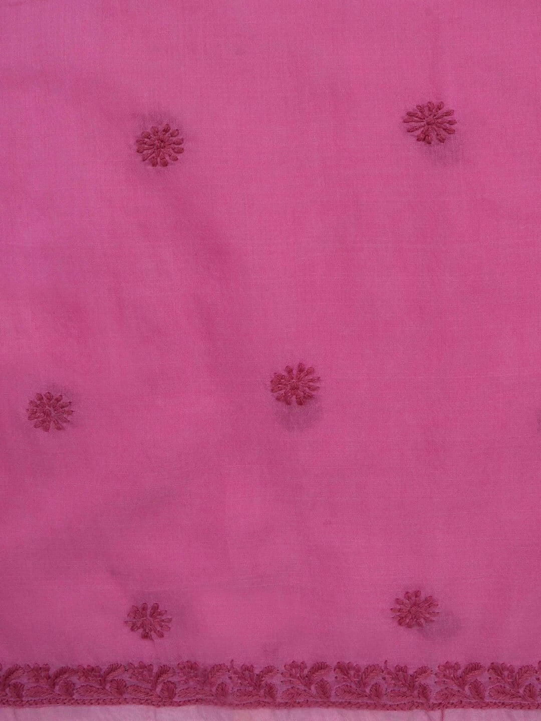 Ada Hand Embroidered Pink Chanderi Lucknowi Chikankari Unstitched Kurta Dupatta Set 01A237343