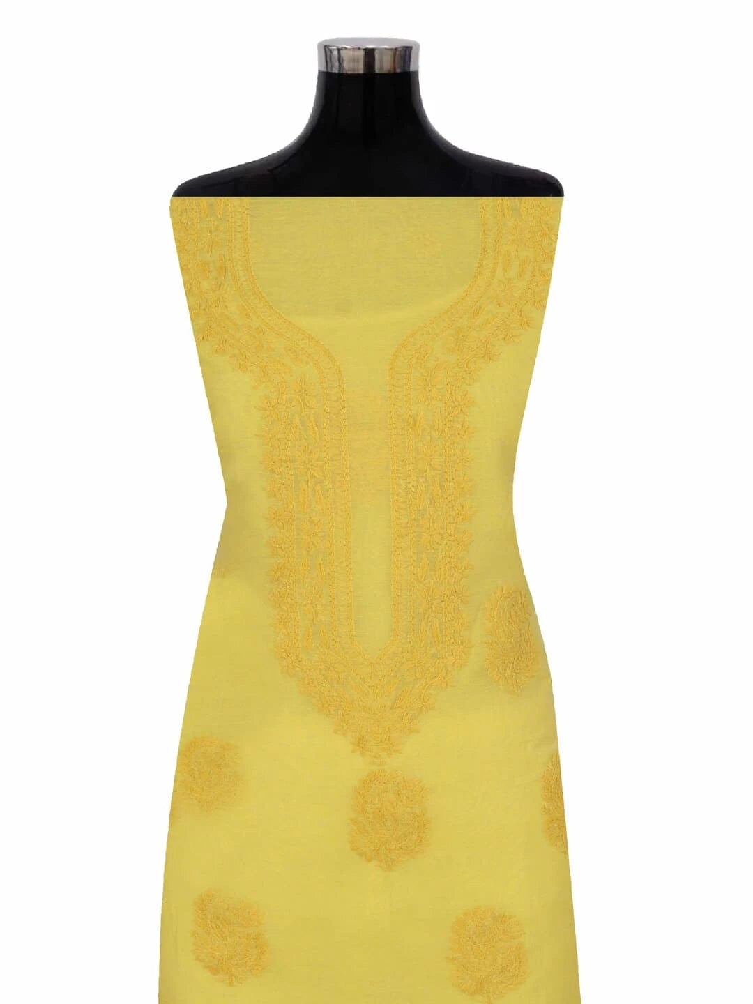 Ada Hand Embroidered Yellow Chanderi Lucknowi Chikankari Unstitched Kurta Dupatta Set 01A253829