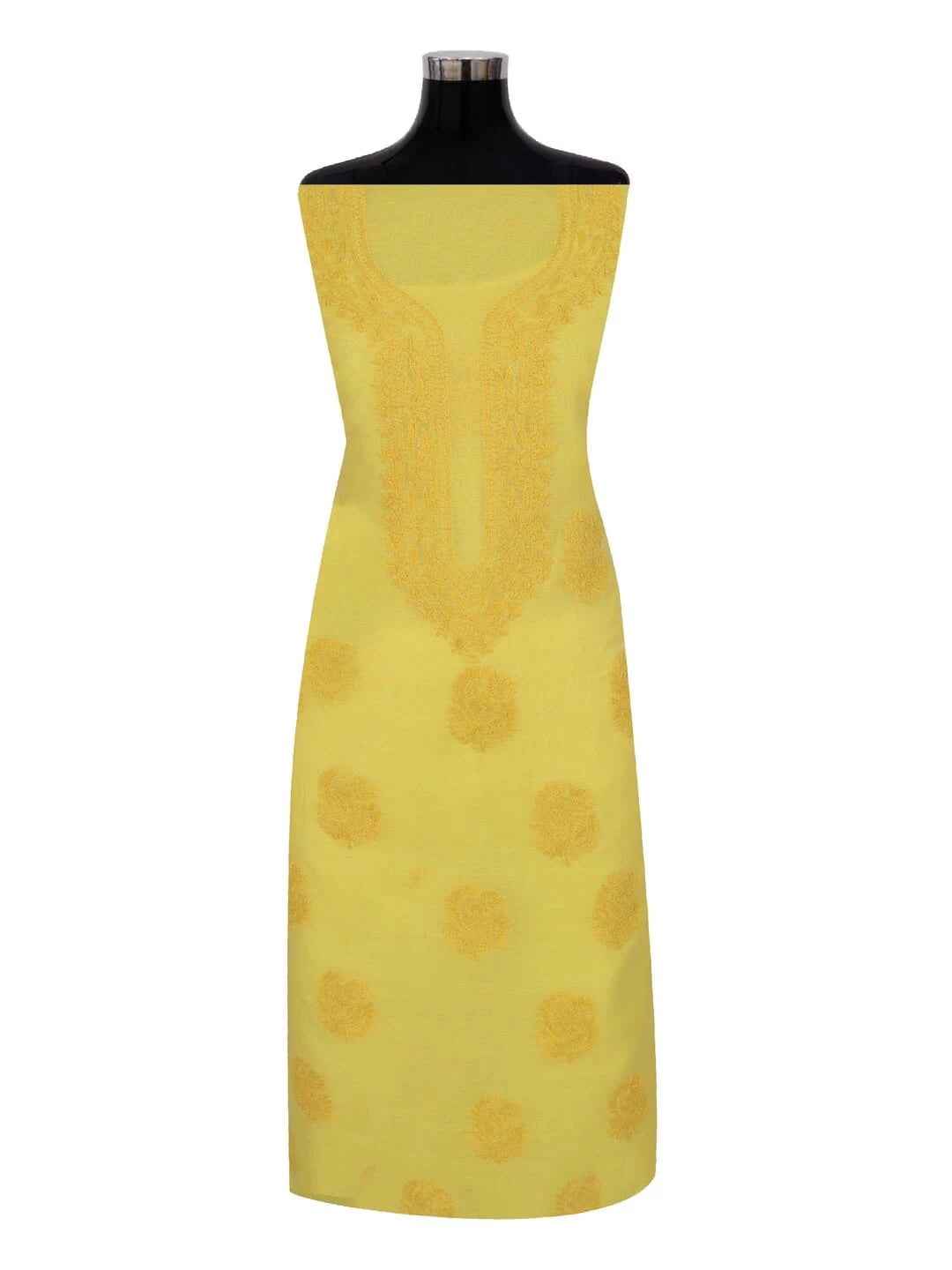 Ada Hand Embroidered Yellow Chanderi Lucknowi Chikankari Unstitched Kurta Dupatta Set 01A253829