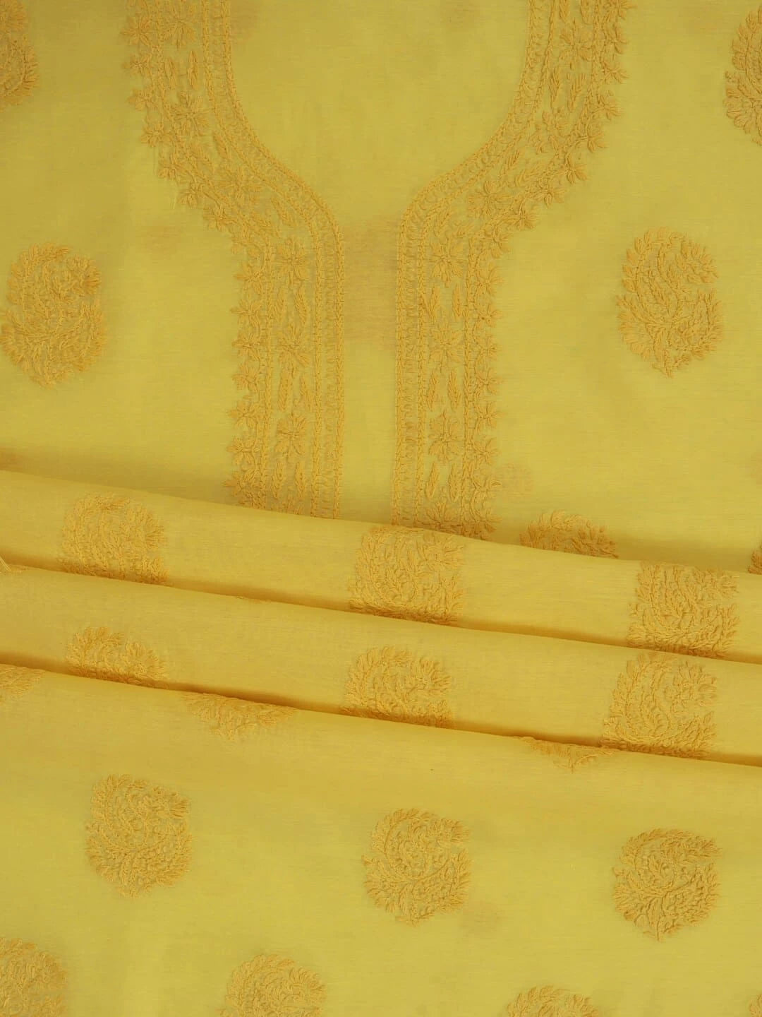 Ada Hand Embroidered Yellow Chanderi Lucknowi Chikankari Unstitched Kurta Dupatta Set 01A253829