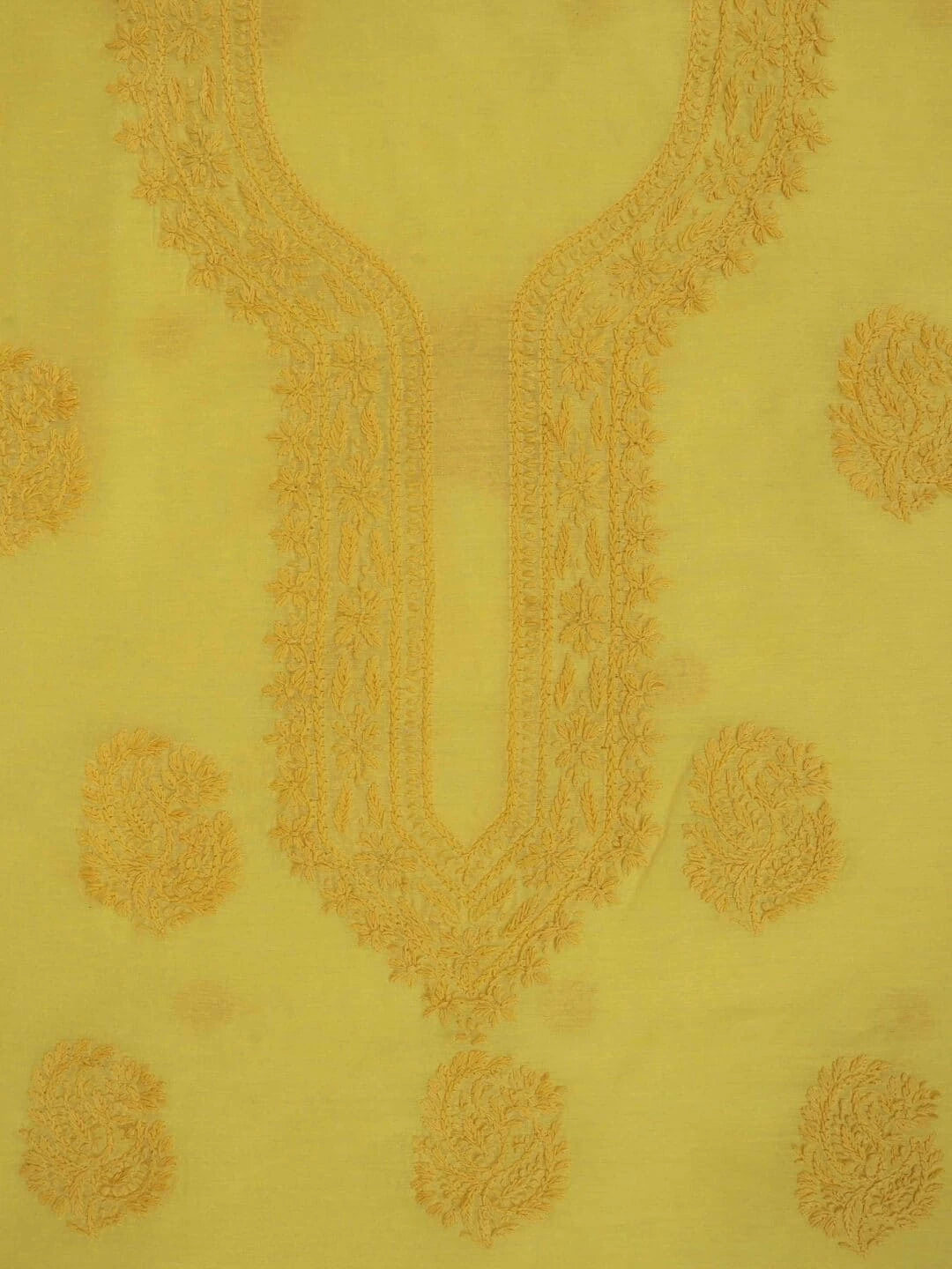 Ada Hand Embroidered Yellow Chanderi Lucknowi Chikankari Unstitched Kurta Dupatta Set 01A253829
