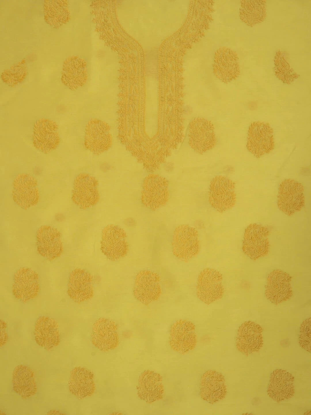 Ada Hand Embroidered Yellow Chanderi Lucknowi Chikankari Unstitched Kurta Dupatta Set 01A253829