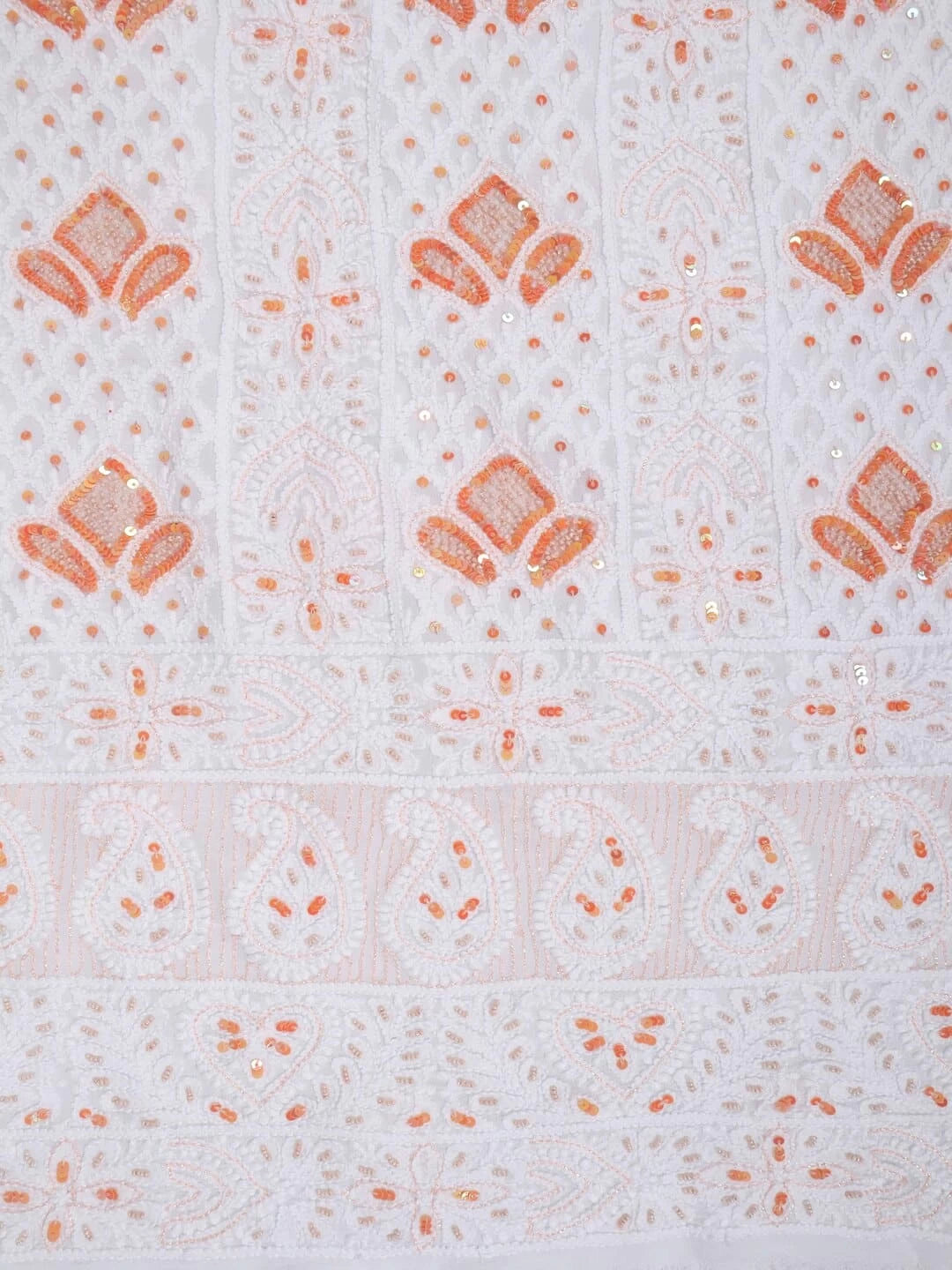 Ada Hand Embroidered White Georgette Lucknowi Chikankari Unstitched Kurta Dupatta Set With Pearl Work 01A214028