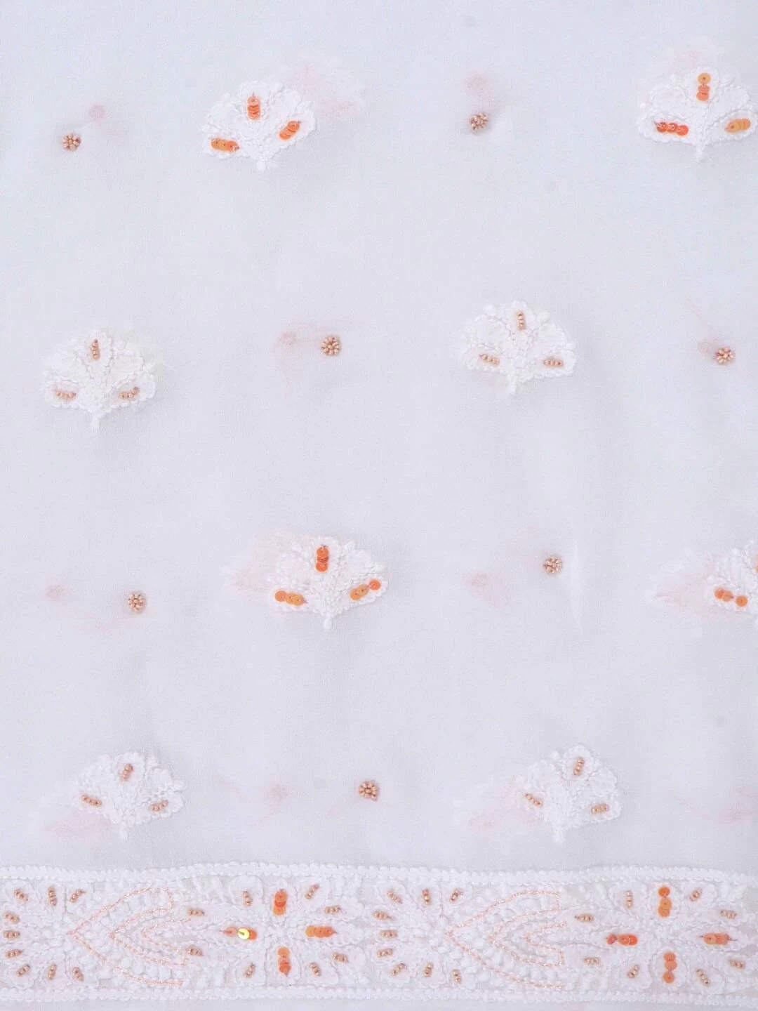 Ada Hand Embroidered White Georgette Lucknowi Chikankari Unstitched Kurta Dupatta Set With Pearl Work 01A214028