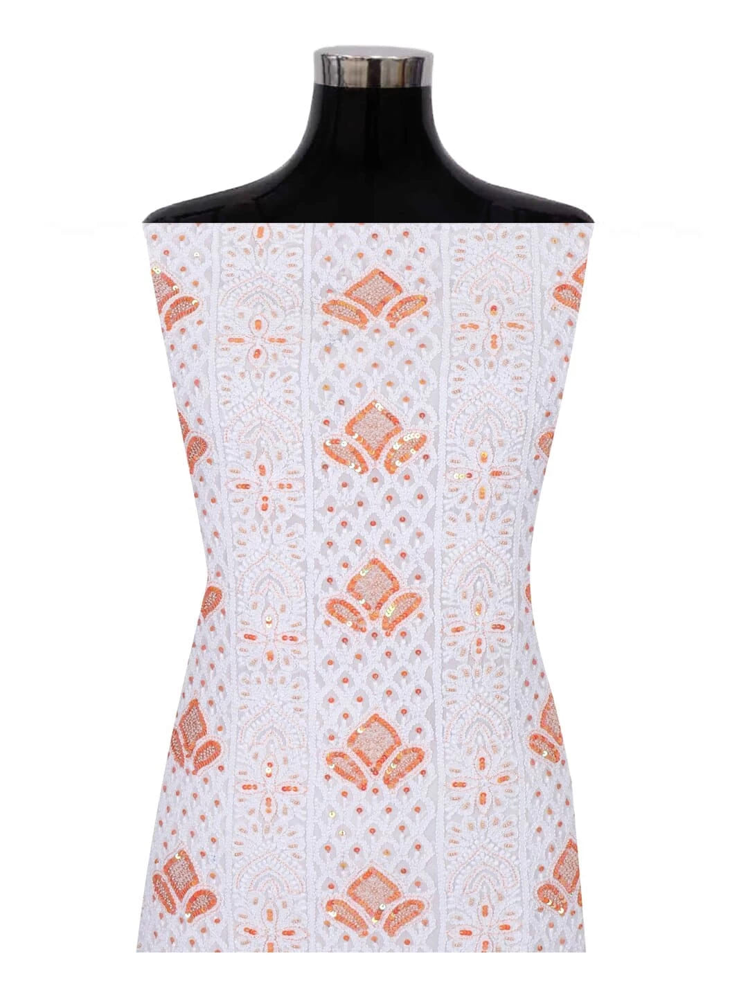 Ada Hand Embroidered White Georgette Lucknowi Chikankari Unstitched Kurta Dupatta Set With Pearl Work 01A214028