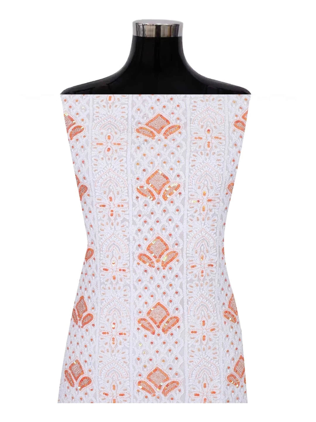 Ada Hand Embroidered White Georgette Lucknowi Chikankari Unstitched Kurta Dupatta Set With Pearl Work 01A214028