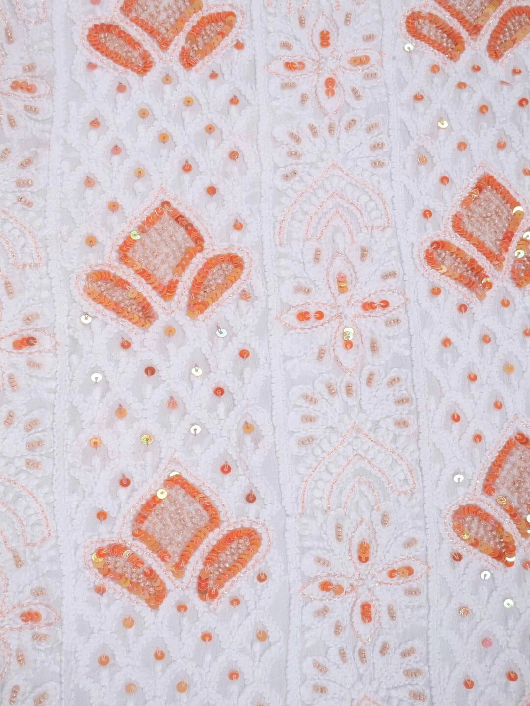 Ada Hand Embroidered White Georgette Lucknowi Chikankari Unstitched Kurta Dupatta Set With Pearl Work 01A214028