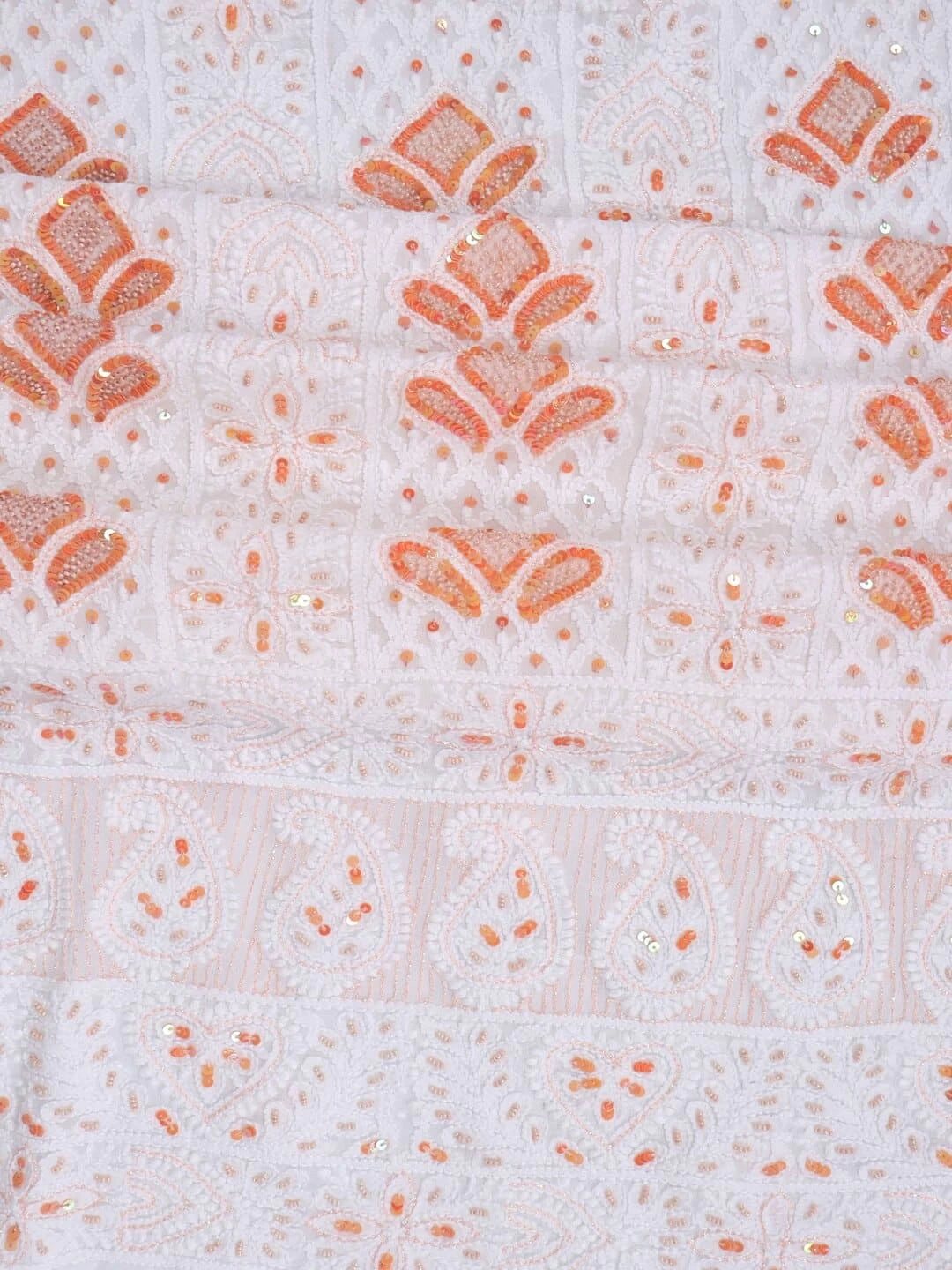 Ada Hand Embroidered White Georgette Lucknowi Chikankari Unstitched Kurta Dupatta Set With Pearl Work 01A214028