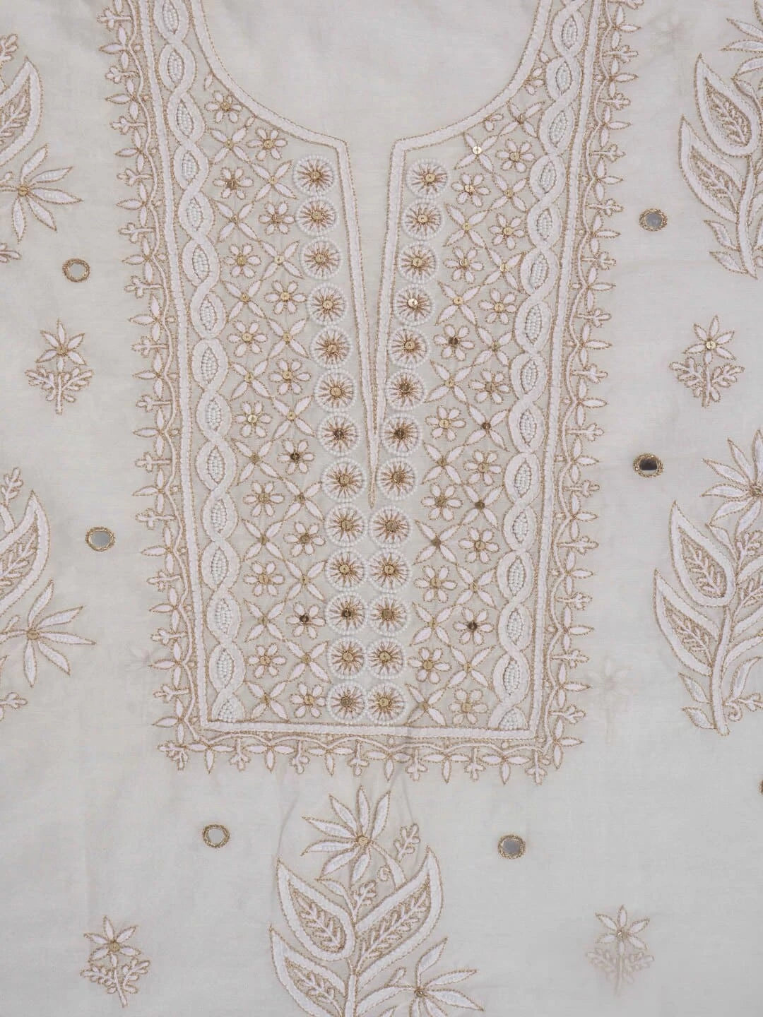 Ada Hand Embroidered Off White Chanderi Lucknowi Chikankari Unstitched Kurta Dupatta Set With Pearl Work 01A265092