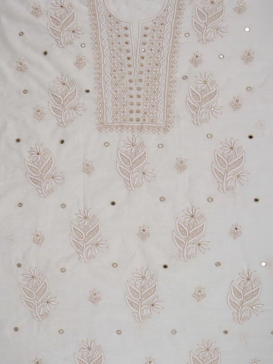 Ada Hand Embroidered Off White Chanderi Lucknowi Chikankari Unstitched Kurta Dupatta Set With Pearl Work 01A265092