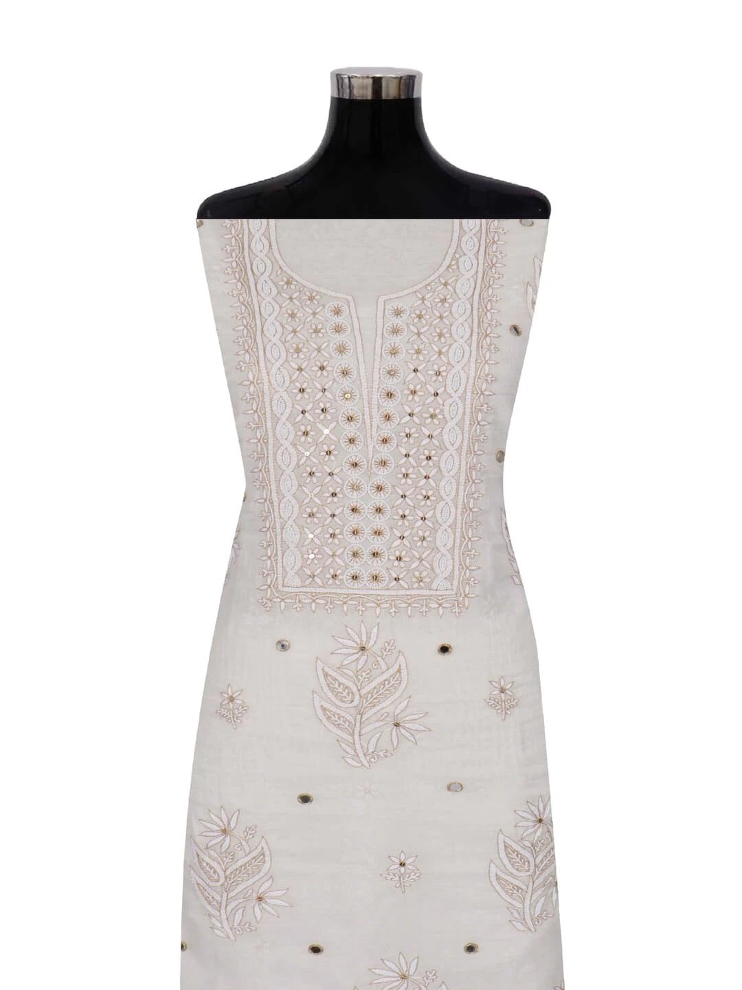 Ada Hand Embroidered Off White Chanderi Lucknowi Chikankari Unstitched Kurta Dupatta Set With Pearl Work 01A265092