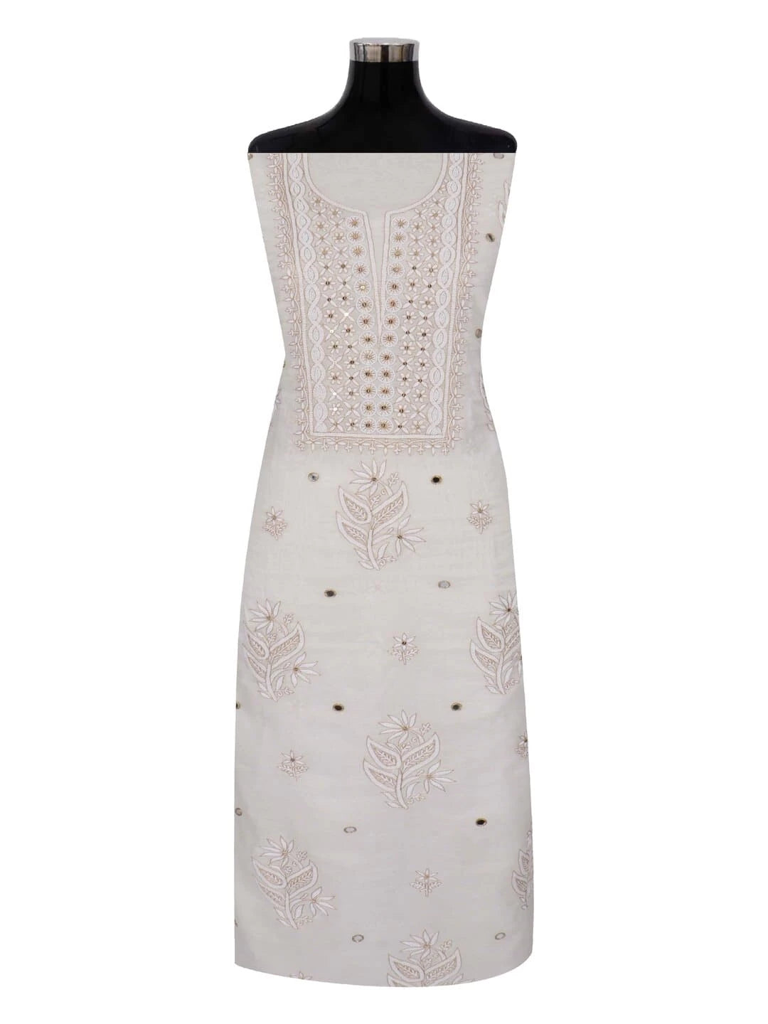 Ada Hand Embroidered Off White Chanderi Lucknowi Chikankari Unstitched Kurta Dupatta Set With Pearl Work 01A265092
